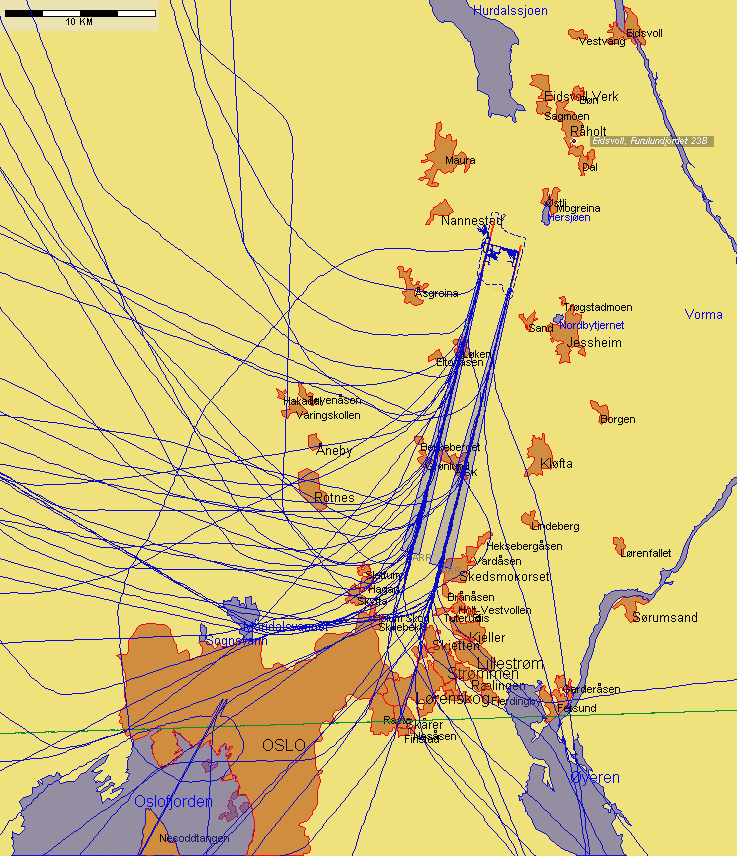 Landinger fra sør med andre flytyper, eksempeldag med nordlig trafikkretning hele dagen Figur 3. Torsdag 6.