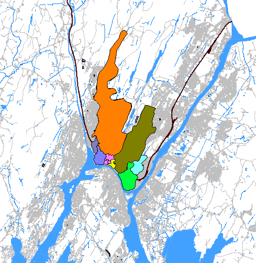 Avløpssoner som i dag ledes til sentrum. Avskjæres av nye tunneler Eksisterende FREVAR.system Nye tunneler Renseanlegg Øra Figur 8. Nytt tunnelsystem i sentrumsområdet. 5.