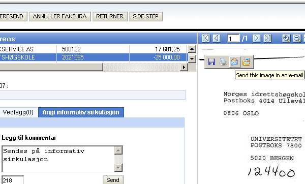 Send fakturaen på Informativ sirkulasjon. Velg Angi informativ sirkulasjon. Velg + for Velg neste mottaker bruk Favoritter el.