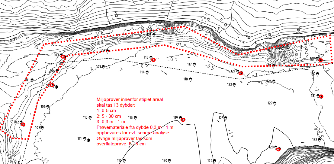 Sydvaranger AS Miljøundersøkelse 5012450 Side 6 av 9 Figur 2: Miljøprøver (merket rødt) fra stasjoner i nordlige område Figur 3: Miljøprøver (merket rødt) fra stasjoner i sørlige område 1.