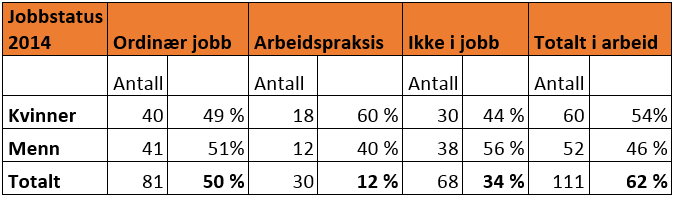 Resultater Tabellene viser resultater for