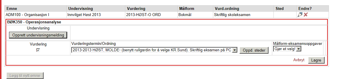 2. Når du får fram riktig emne haker du av i avkrysningsboksen og klikker på Legg til valgt emne.