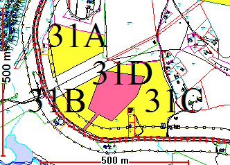 31A, 31B, 31C Boliger Grua sør Gnr/bnr: 68/1 Størrelse: ca 79 daa (herav ca 26 daa på nordre område), skog Planstatus: Framtidig boligformål Beskrivelse: Innspillet gjelder boliger