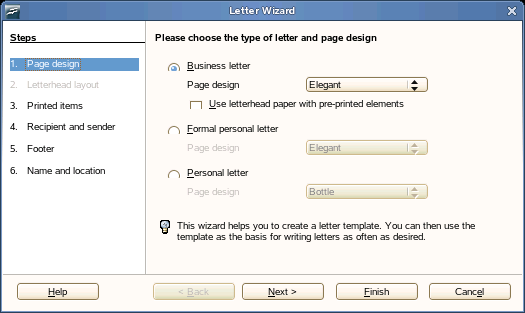 Figur 3-2 En OpenOffice.org-veiviser Skriv inn tekst i dokumentvinduet etter ønske. Bruk formateringsverktøylinjen eller Format-menyen til å justere utseendet på dokumentet.