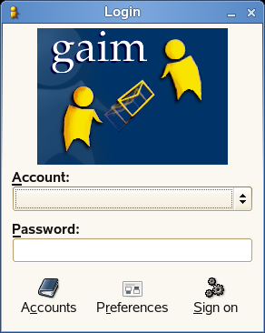 6.2 Konfigurere en konto Før du kan bruke Gaim, må du allerede ha konto på systemene du vil bruke. Hvis du for eksempel vil bruke Gaim for AIM, må du først ha en AIM-konto.