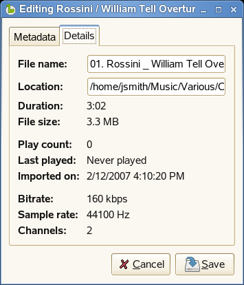 Figur 16-9 Dialogboks for redigering av flere sanger Klikk kategorien Detaljer for å vise detaljert informasjon om den merkede sangen, inkludert når en sang sist ble spilt, når sangen ble importert,