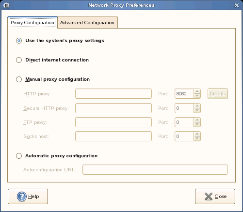 2.4.4 Konfigurere proxy-servere for nettverk (nettverksmellomservere) Med verktøyet Innstillinger for nettverks-proxy kan du konfigurere hvordan systemet blir koblet til Internett.