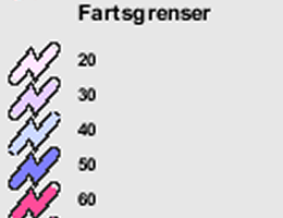 Kart som viser fartsgrenser på vegene innenfor Bispehaugen skolekrets (NVDB 2012