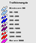 Da Nonnegata er en kommunal samleveg finnes det trafikkdata for denne, men ikke det øvrige vegnettet da dette er boliggater med antatt lav ÅDT. Nonnegata er derfor markert med grønn strek i kartet.