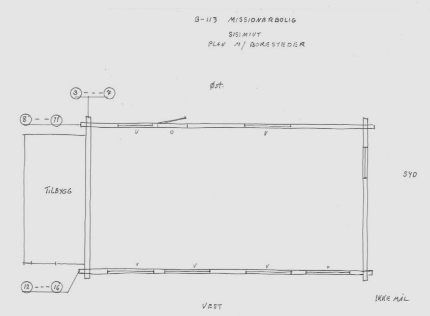 Plantegning med boresteder B-113 Missionærbolig