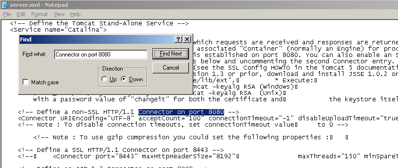 Timeouts Tomcat Standardverdien er satt til 20000 milliseconds.