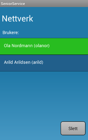Vi ser at Kari Nordmann nå ligger i kontaktlisten til Ola Nordmann. For det neste eksempelet sin del har vi nå lagt til en bruker til i kontaktlisten til Kari.