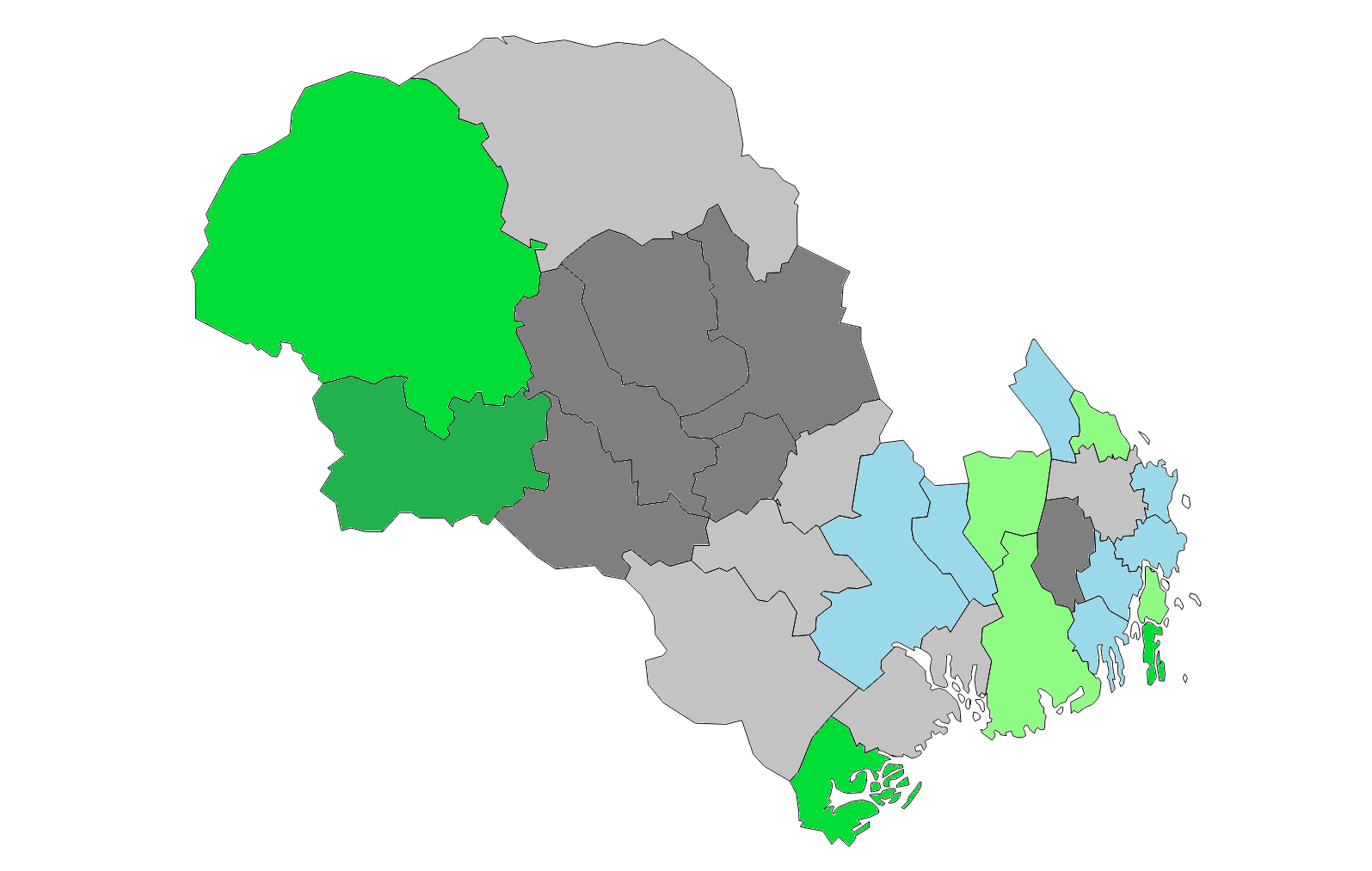 Overlevelse (ut fra sykehus i live) per kommune 18,1 N=19 Kommuner med< 50 stans Kommuner med > 50 stans 21,6 N=9 N=1 2,8 N=11 N=0 N=17 4 N=16 3,9 N=17 2,5 N=25 5,4 N=12 11,4