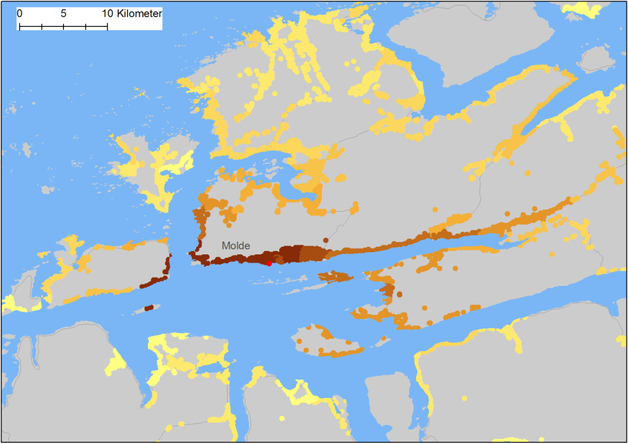 Potensial for regionforstørring med oppgradert veinett. Indikator: Forventet endring Endring personkm personkm ved pendling (%)(%).