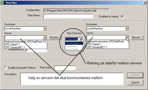 Ved å høyreklikke på ikonet får man opp en meny hvor man velge Configure for å sette oppdatalinker mellom OPC-servere.