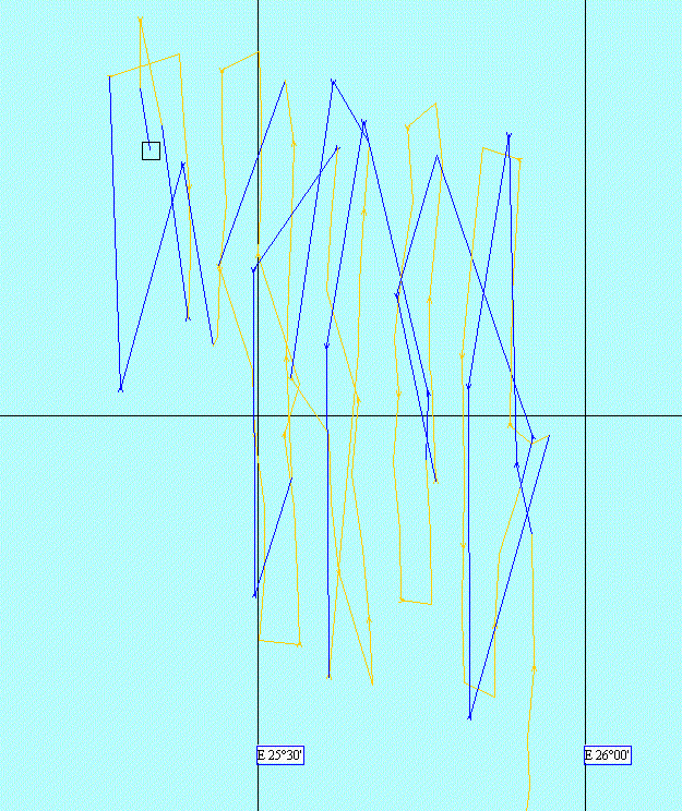 Figur 9. Plott som illustrerer linefartøyets arealforflytning fra dag til dag.