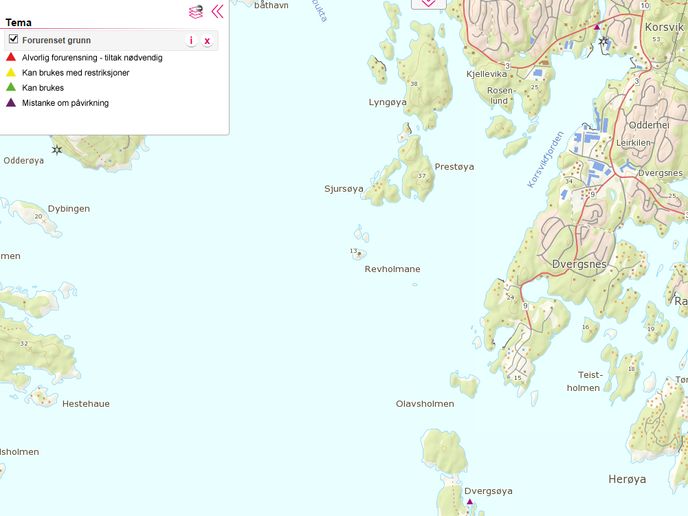 Fig. 12 Kartutsnitt, forurenset grunn, av Miljøstatus Barns bruk av arealene Planområdet er avsatt til boligområde i eksisterende flatereguleringsplanen.