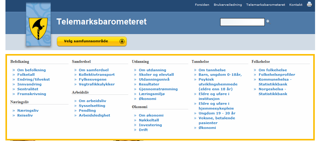 Figur: Skjermbilde fra Telemarksbarometeret slik presenteres de som har ansvar