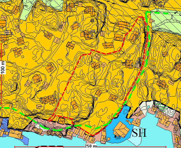 PLANPROSESSEN Gjeldende planer Kommuneplan Området er avsatt til bebyggelse og anlegg, støysone, fremtidig kyststi. Plangrensa er vist med rød linje.