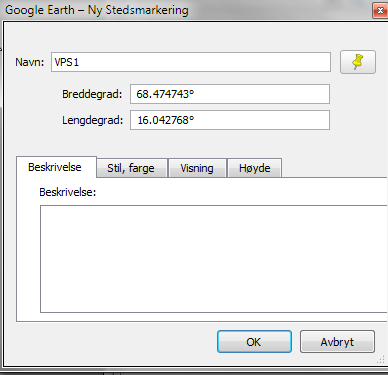 Hvordan sette ut veipunkter i google earth Skriv inn eget