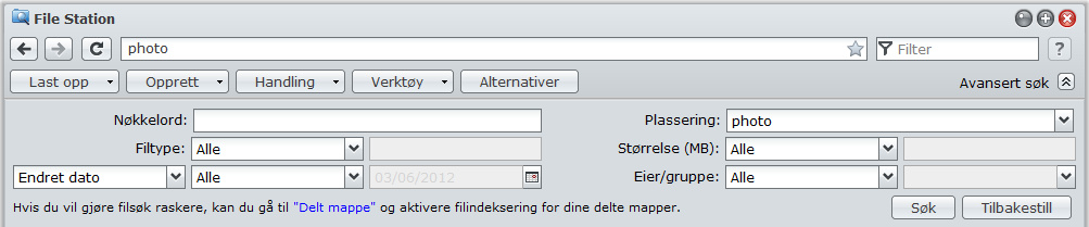 Søke etter filer eller mapper Brukerveiledning for Synology DiskStation Du kan filtrere gjennom filer eller mapper i gjeldende mappe.