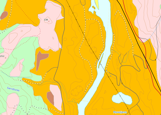 Grunnundersøkelser Glesnemoen 8 Glesnemoen Undersøkt område Krøderen vannverk Figur 3: Utsnitt av kvartærgeologisk kart over Glesnemoen.