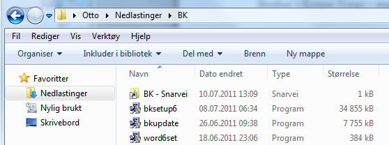 Du får så denne oversikten Installasjonsfilen som du skal bruke heter bksetup6.
