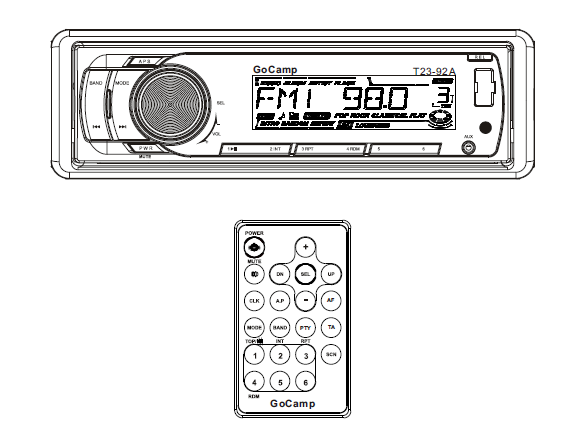 AUX-anslutning, SD/MMC-kortläsare (NO) FM/AM-radio med PLL-tuner og