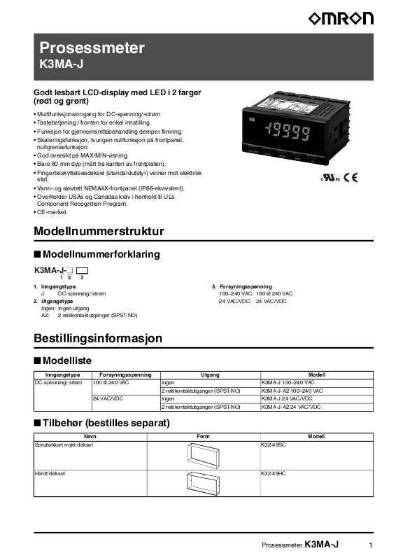 spesifikasjoner, sikkerhet råd, størrelse, tilbehør, etc.).