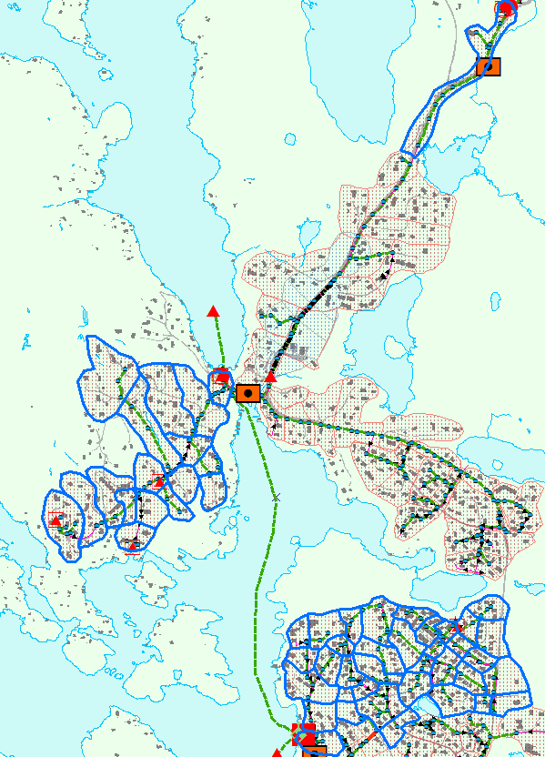 behov. De områdene som drenerer spesifikt til dette målepunktet (dvs at avløpsvannet ikke har passert andre målere på forhånd) er illustrert i Figur 29.