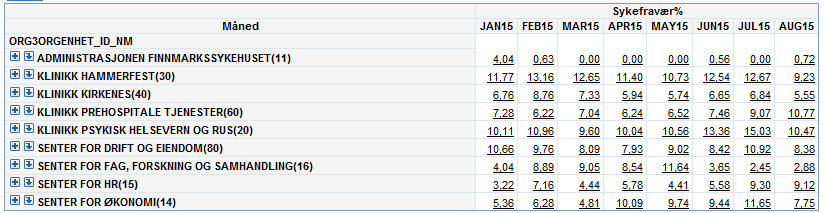 I tillegg hadde Budsjett/analyse, HR og NAV et møte i september med sykefravær som tema. I dette møtet ble det satt opp to tiltak som skal følges opp: 1.