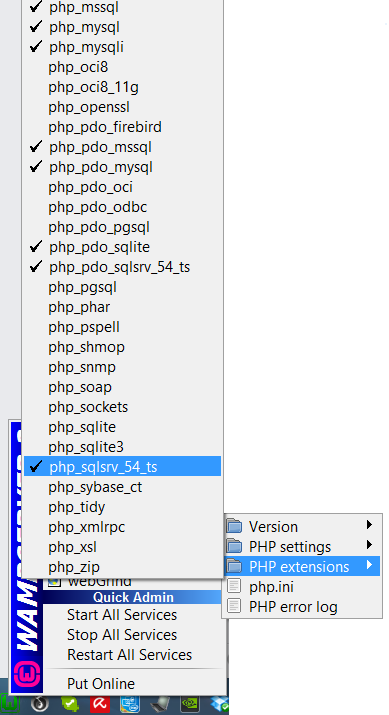 Produktdokumentasjon Figur: 10.2.1 Trykk på wampserver ikonet og velg PHP (her finner man også php.