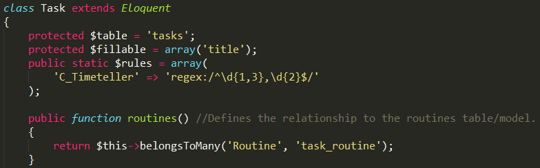 Prosessdokumentasjon Figur 4.3.1 Routines tabellen sine relasjoner. Figur 4.3.2 Tasks sin relasjon, her ser man også ett eksempel på valideringsregler med regex.