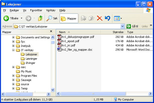 Filer og mapper i Windows side 12 av 14 met kan du se på hele eller på deler av av mappehierkiet slik som vist i figuren nedenfor der en rekke mappe vises i delvinduet til venstre.