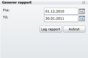 10 Rapporter til Excel Når Daglig kalender er valgt (se nedenfor) kan en ta ut rapporter om en valgt periode til Excel. Velg knappen Lag rapport.