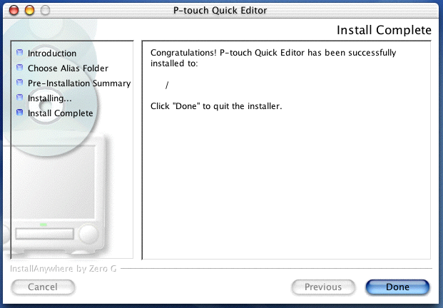 8 Dialogboksen Choose Alias Folder (Velg aliasmappe) vises. Her kan du velge hvor du vil legge til et alias for P-touch Quick Editor.
