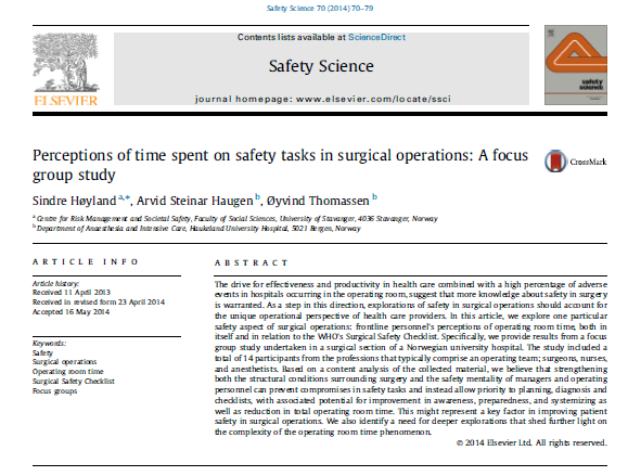 Exploring Safe Work Practices In Surgical Teams.