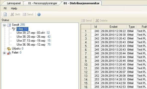 2.7 Distribusjonsmonitor All forsendelse av lønnsslipper, varslinger osv er nå samlet under en monitor.