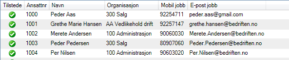 2.3 Telefonliste 2.3.1 Telefonliste både på Windows og på Web Telefonliste med valgbare felt. Du bestemmer selv hvilke felt som skal vises i listen.