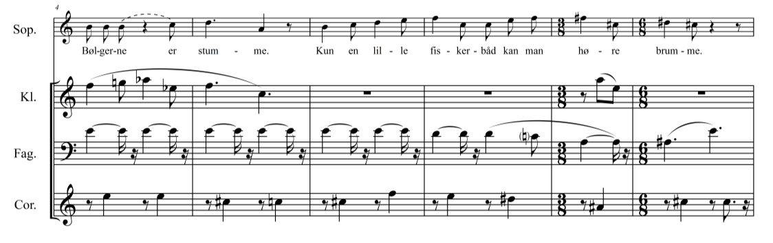 Kromatiske melodiske vridingar som framstår som harmonisk motiverte går òg igjen i mange av romansane til Hall (sjå 3.2.4).