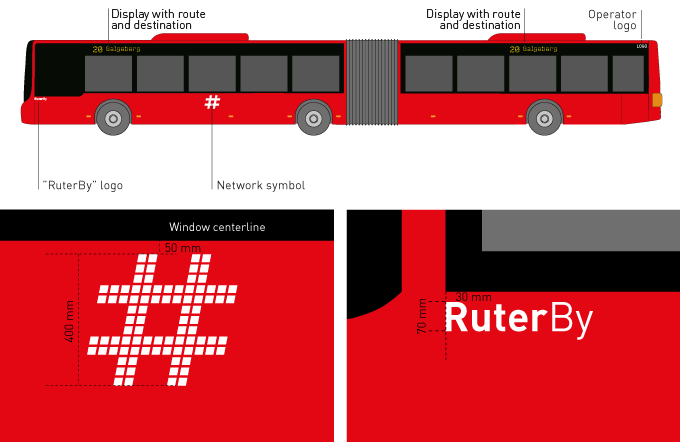RuterBy logo and Network symbol is produced in filmcolor: 3M Scotchal
