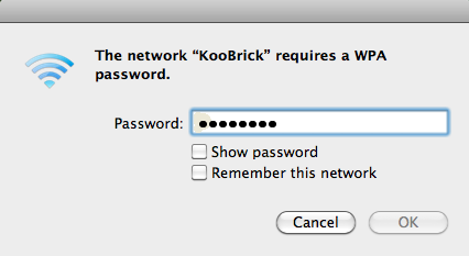 Skriv inn koden til din Koobrick WiFi og trykk OK. 3.