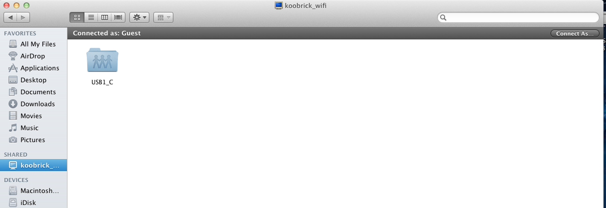 Tilgang til USB lagringsenhet Apple maskiner: 1. Åpne Finder på din Apple maskin. KooBrick_WiFi er tilgjengelig i Delt/SHARED kategorien. 2.