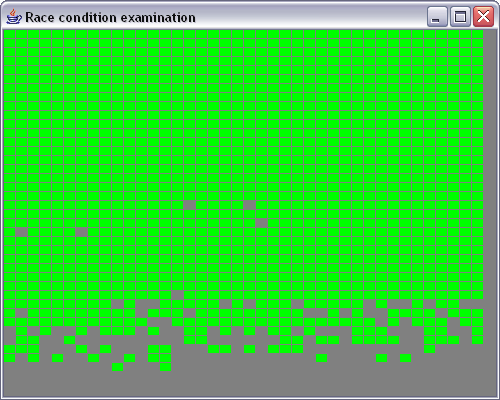 Side 8 av 11, prosesser, tråder, synkronisering, V. Holmstedt, HiO 2006 public class B_ClientTester { int n = 0; Color[] p = new Color[B_Entrypoint.ITER_THREAD * B_Entrypoint.