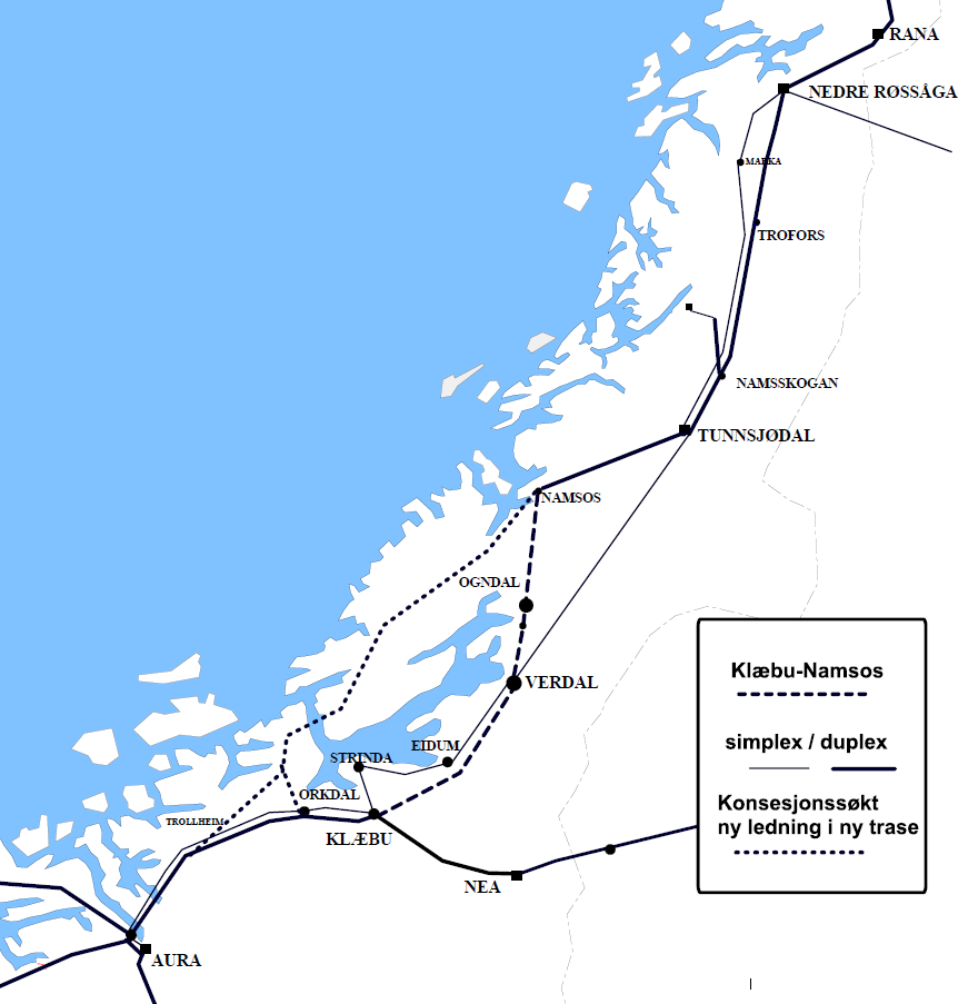 Juni 2010 Konsesjonssøknad. Spenningsoppgradering. 300/420 kv-ledning Klæbu - Namsos 2.2 Begrunnelse 2.2.1 Dagens sentralnett Hovednettet som overfører kraft fra nord til sør i Midt-Norge består både av 300 kv- og 420 kv-ledninger.