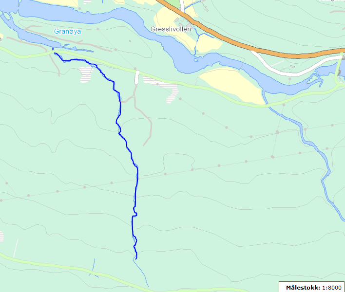 7.1.2 Nea tilførselsbekker Ås /Rollset: bekk ved Granøya Figur 6. Bekk ved Granøya, Græsli. (Kartgrunnlag: http://vann-nett.nve.no/).