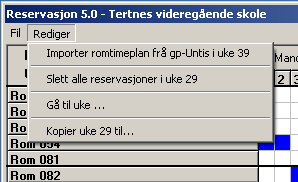 Slett Slette alle reservasjonar i ei veke. Klikk på «Rediger - «Slett alle reservasjonar i uke 29.