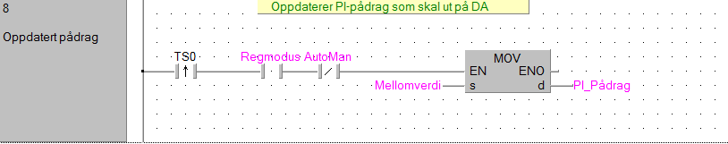 Til slutt regnes det endelige pådraget ut, som så grensesjekkes før det sendes ut av funksjonsblokka.