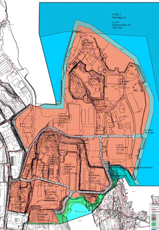 Figur 6 - Reguleringsplan for dagens CCB-base. Reguleringsformål Industri/ lager (vedtatt 2011) Figur 7 - Reguleringsplan for Ågotnes Næringspark (nord-vest for CCB).