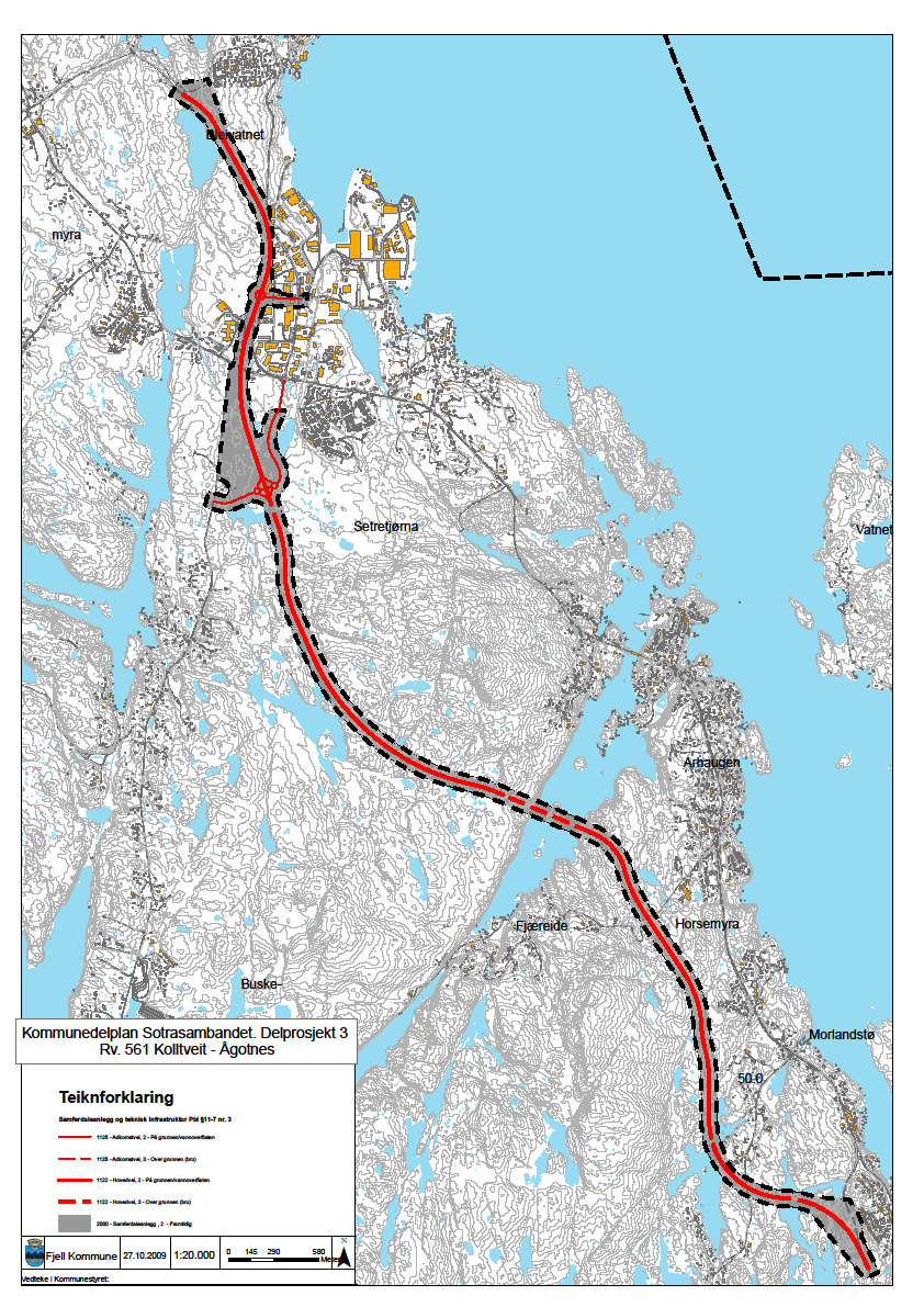 6.3 VEG OG TRAFIKK Fjell kommunestyre har i møte 26.11.2009 godkjent Kommunedelplan Sotrasambandet, delprosjekt 3, rv 561 Kolltveit Ågotnes. Fig.